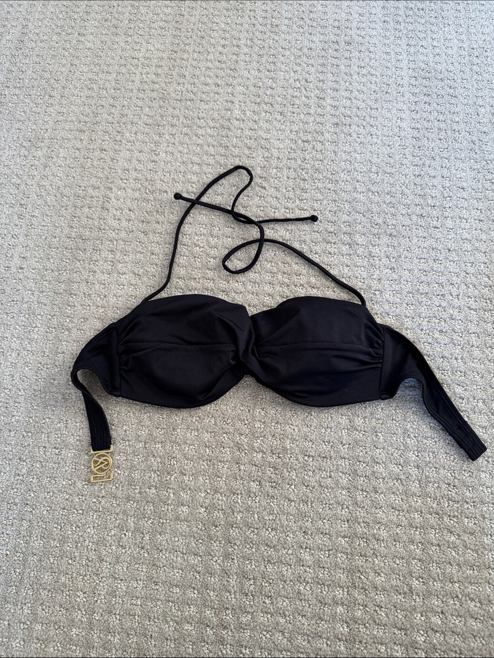 Victoria's Secret Black Bandeau Bikini Top with Gold Accent sz 34C